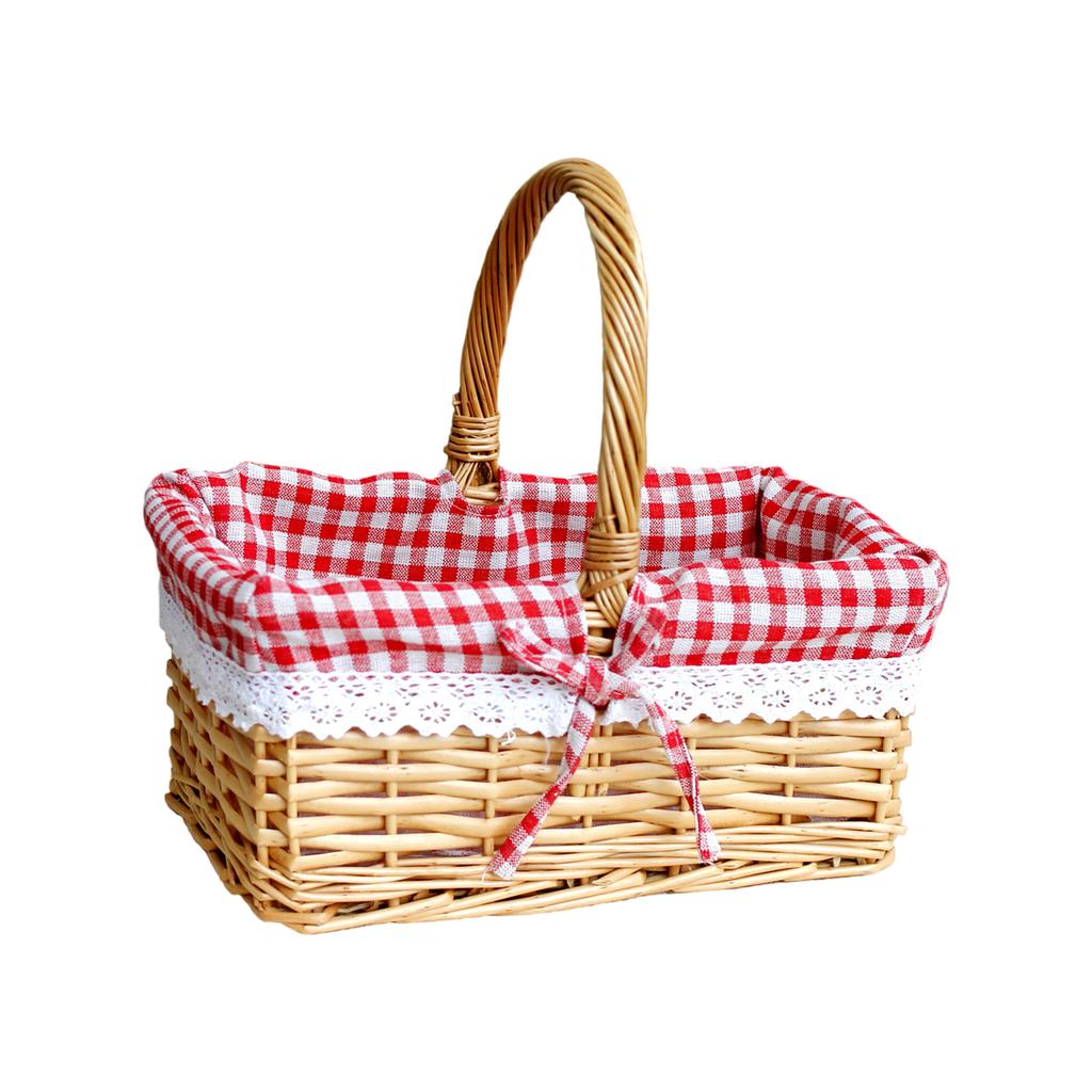 Coș de picnic din răchită cu mâner și căptușeală lavabilă pentru camping, cules de legume, Ziua Mamei, Ziua Recunoștinței, ieșiri