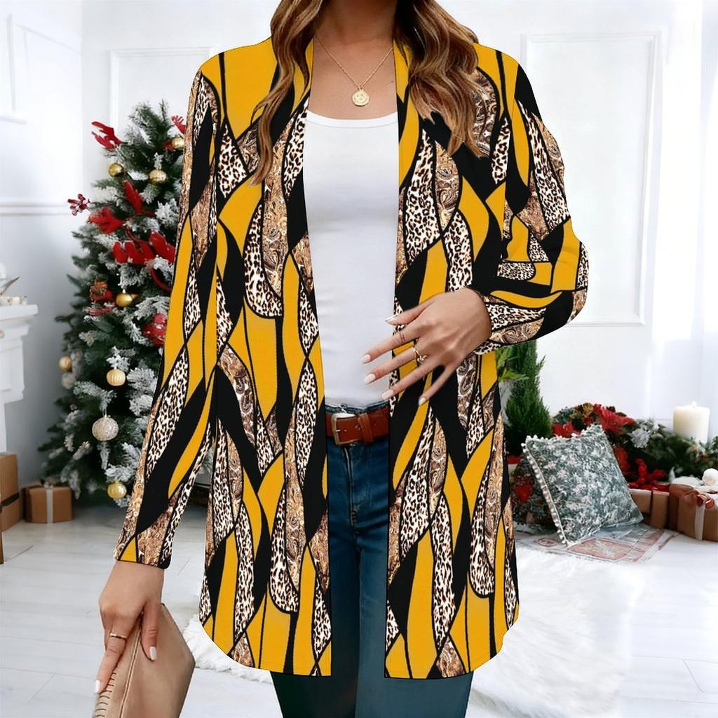 Women's Grey Tie Dye Texture 3D Print Long Sleeve Open Front Cardigan, Casual Loose Fit Lightweight Street Style Outerwear