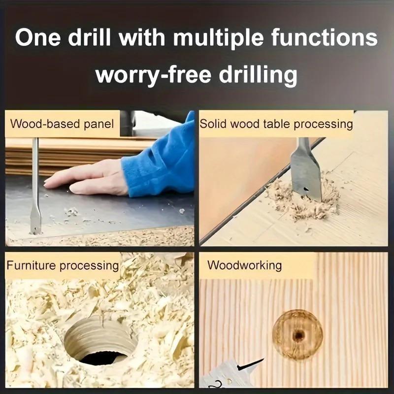 6pcs/1set Natural Color Three Pointed Flat Drill Hexagonal Handle Woodworking Hole Opener Wooden Board Drilling Bit Tool Set