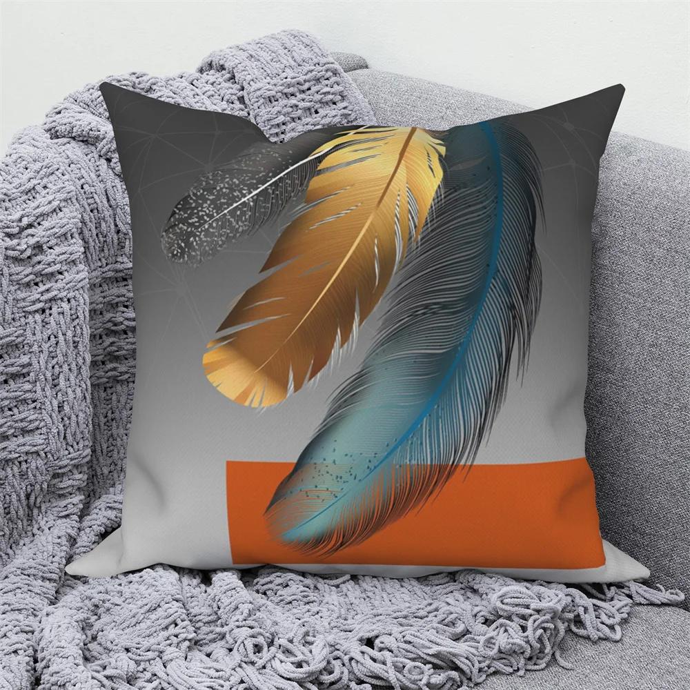 Can Be for Living Room Nordic Pillowcase Decorative Luxury Golden Feather Geometric Sofa Cushion Cover