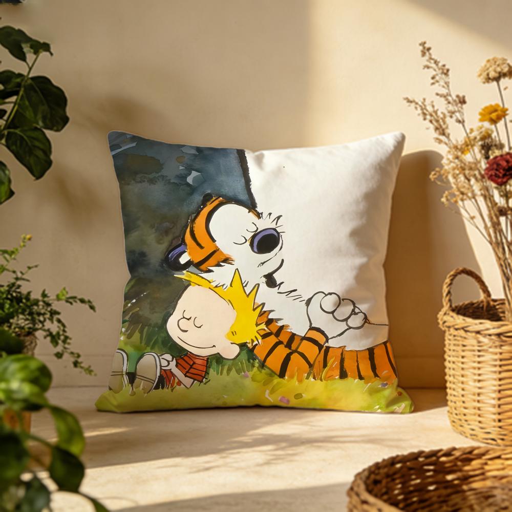 Stylish CCalvin and Hobbesful Cushion Cover Versatile DoubleSided Pillow Case Fit for Sofa Bed Car Daily Decor