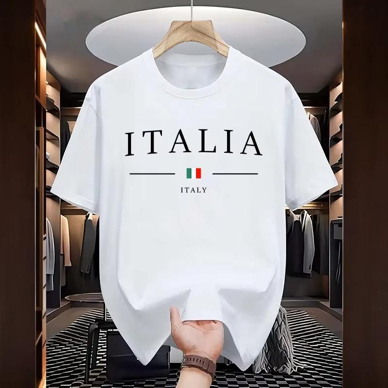 2025 New Letter Italy Print Cotton T-shirt For Men Summer Short Sleeve Tees High Quality Casual Male Clothes Oversize Unisex Top