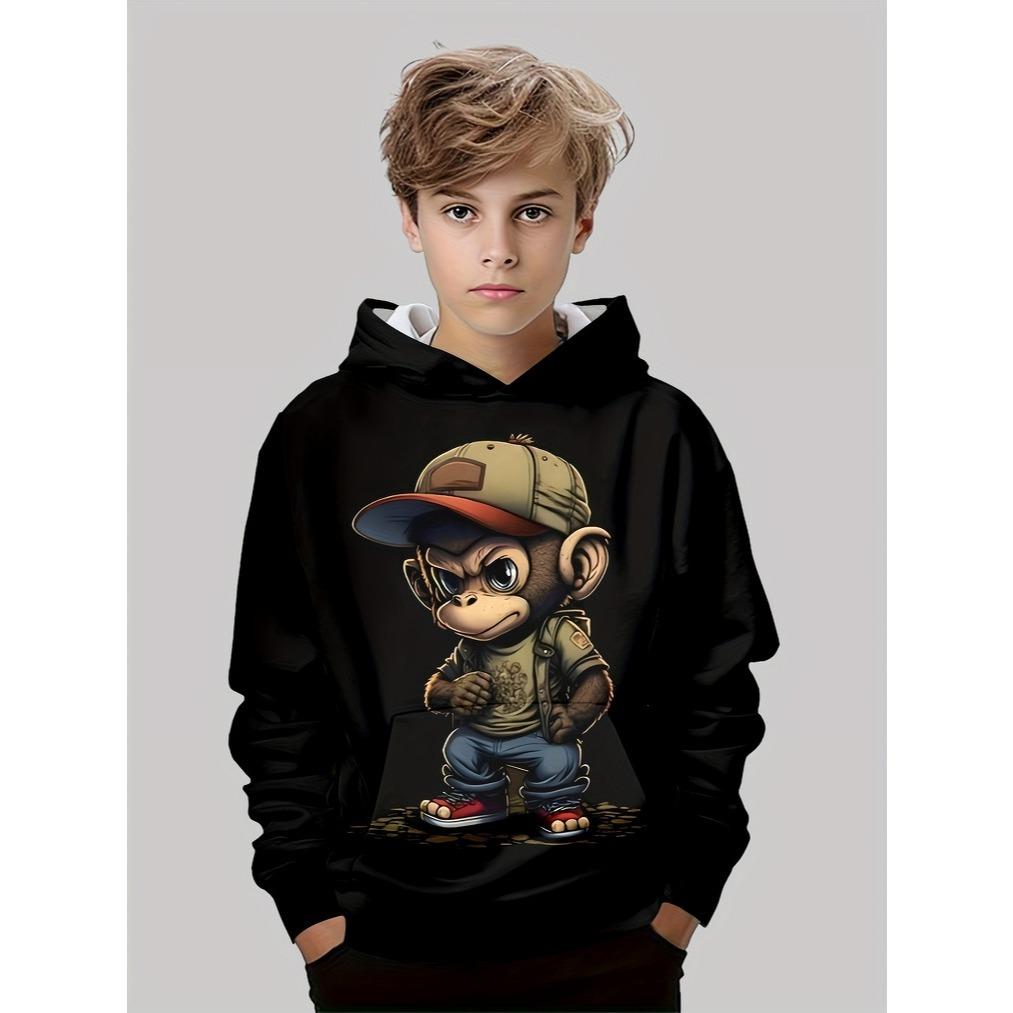 Boys' fashionable 3D printed casual pullover, spring and autumn long sleeved sportswear, boys' outdoor hoodie