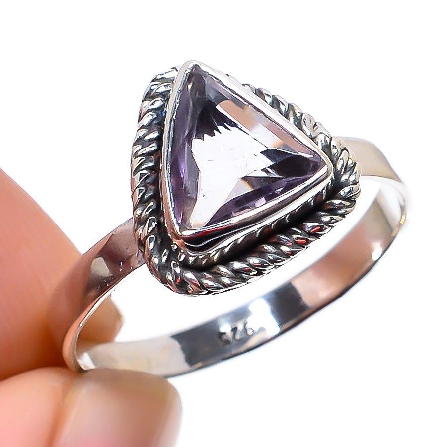 

Natural Pink Amethyst Gemstone 925 Solid Sterling Silver Jewelry Ring S.9.5 T2C55