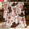 Pink Cowboy Boots Hat Floral Flannel Throw Blanket Western Country Wildflower Decor Sofa Blanket
