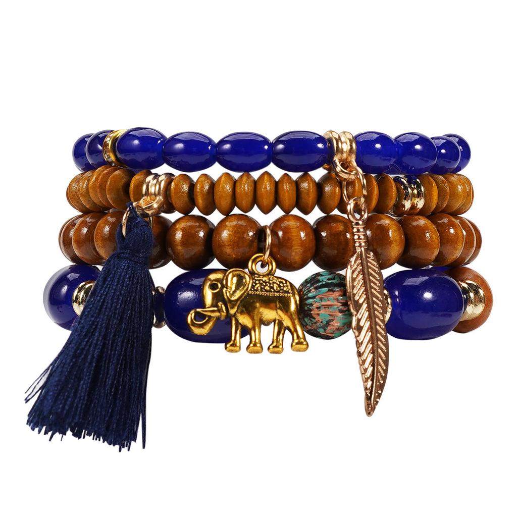 Bohemian Elephant Leaf Tassel Pendant Retro Bracelet