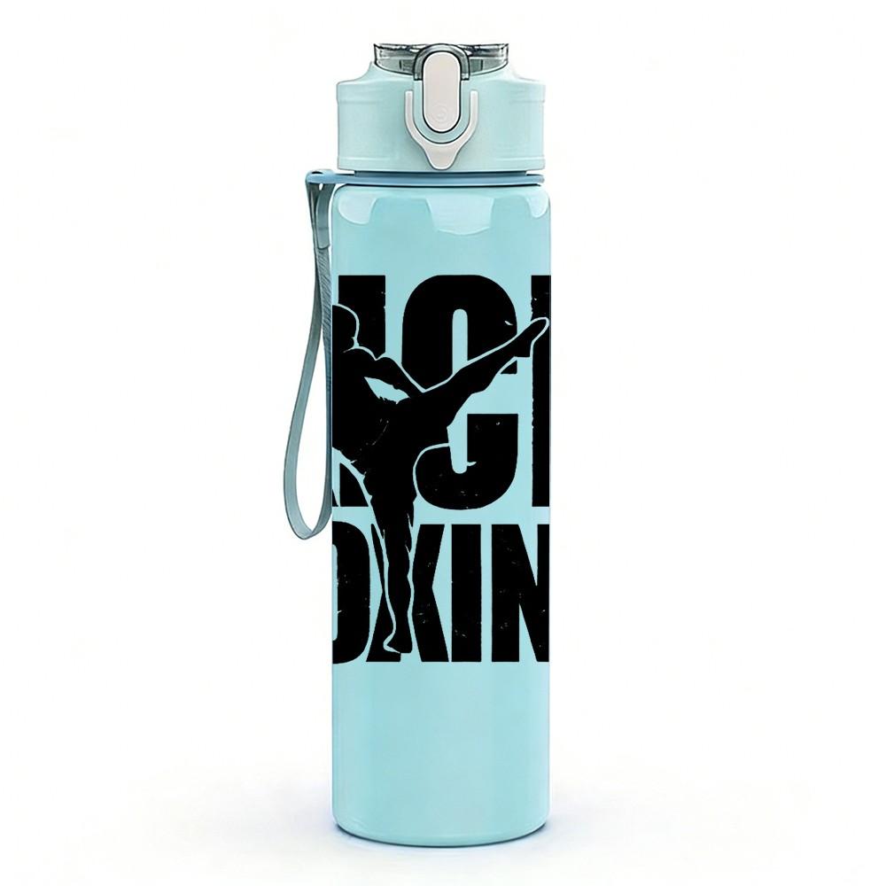 1PC Kick Boxing Sport Logo Print 750ml Color Plastic Sports Water Bottle Leakproof Flip Straw Lid Suitable for Sports Office Home Use