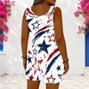 Women Plus Size Red Blue White Star Printed Sleeveless Ring Strap Scoop Neck Loose Romper With Pockets