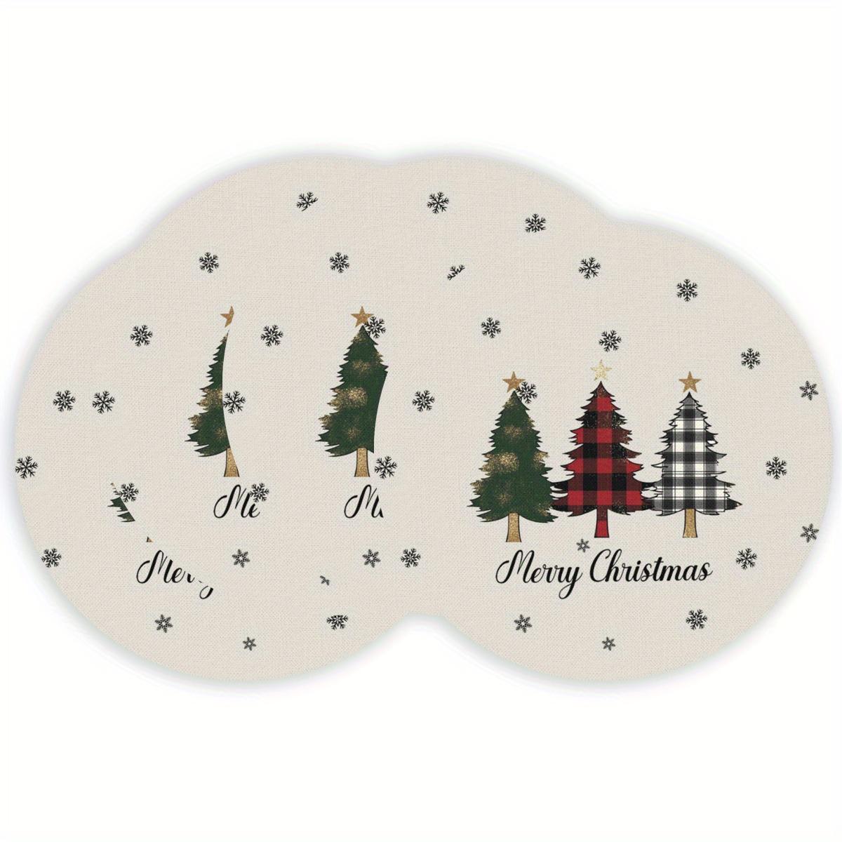 4-Piece Christmas Linen Round Placemats Seasonal Placemats with Christmas Patterns Kitchen & Dining Table Decor 4PCS