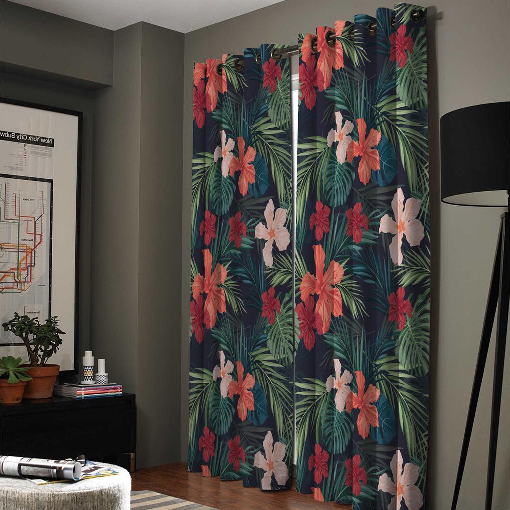 Flower Pattern Plant Dark Jungle Palm Bright  Window Curtains Scenic Curtains for Living Room Decorative Items Living Room