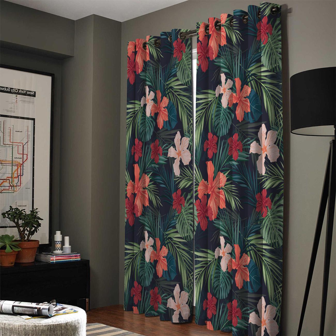 Цветочный узор Растение Темные джунгли Пальма Яркие шторы на окна Живописные шторы — фото 3