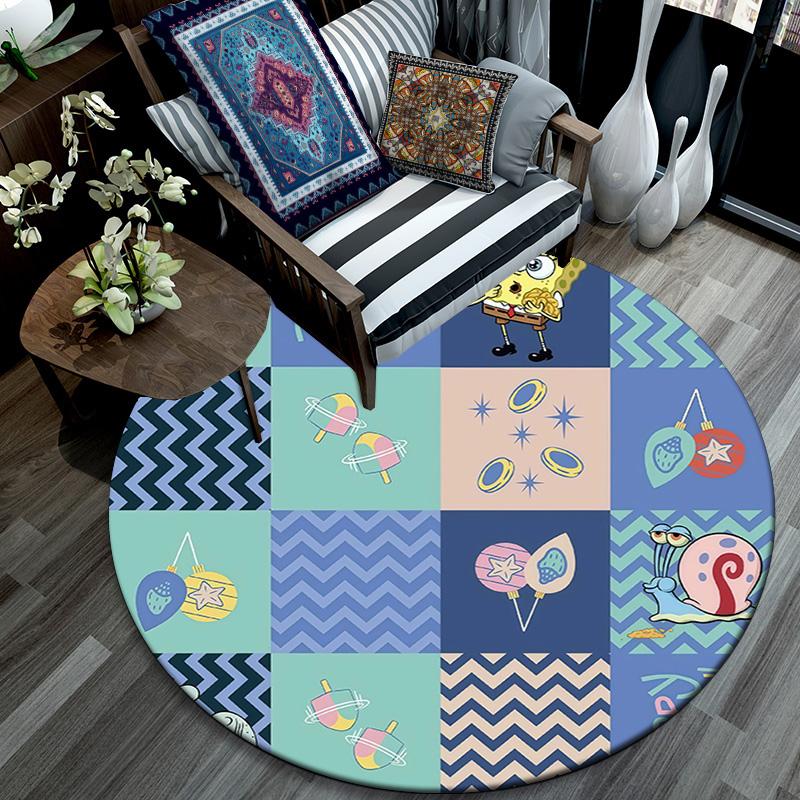 SpongeBob SquarePants2 Round Area Rug,Carpet Rug for Living Room Bedroom Sofa Playroom Decor,Non-slip Floor Mat