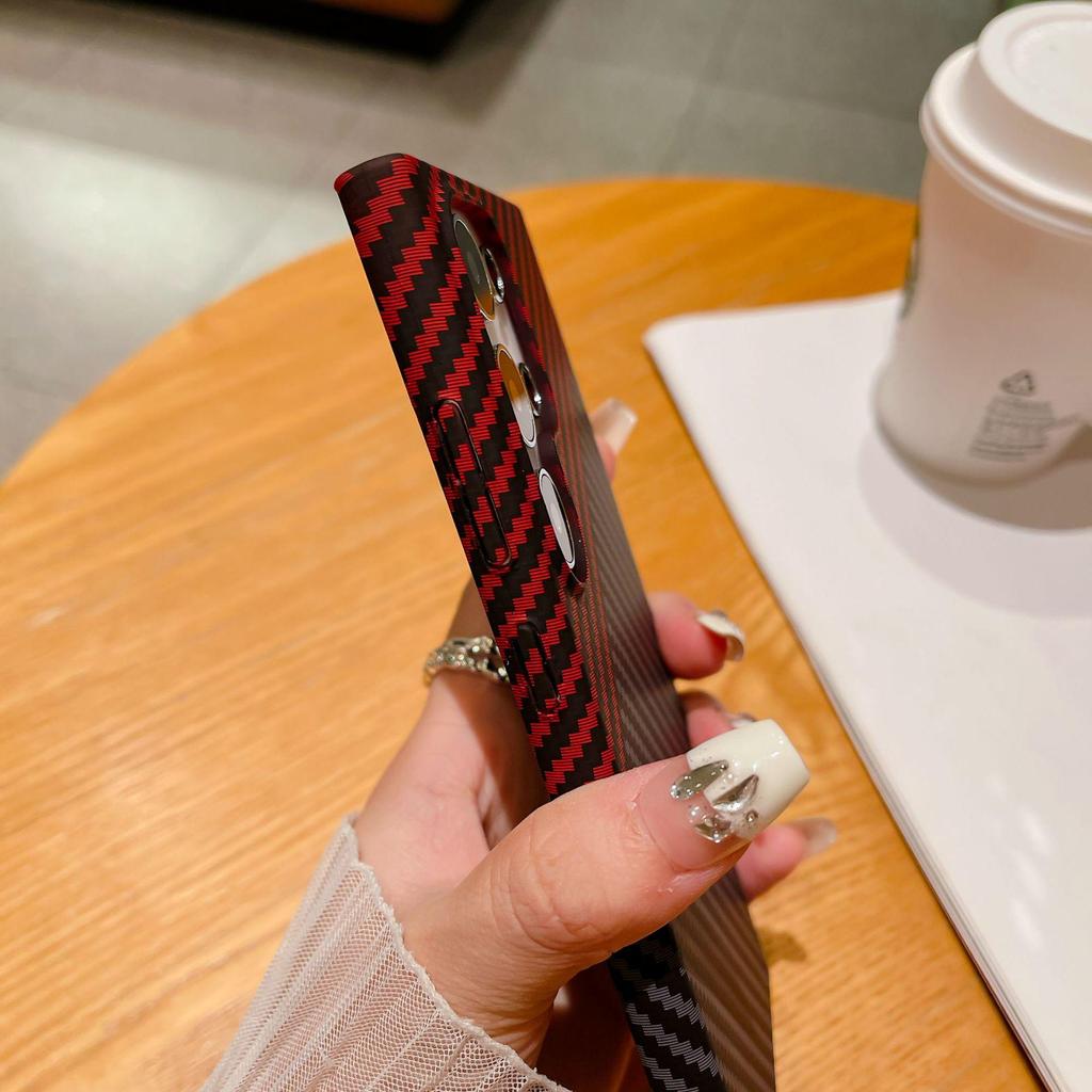 Samsung S25U Carbon Fiber Phone Case: Color Block Protective Cover for S24/S22 Plus/Note10, Anti-Fingerprint.