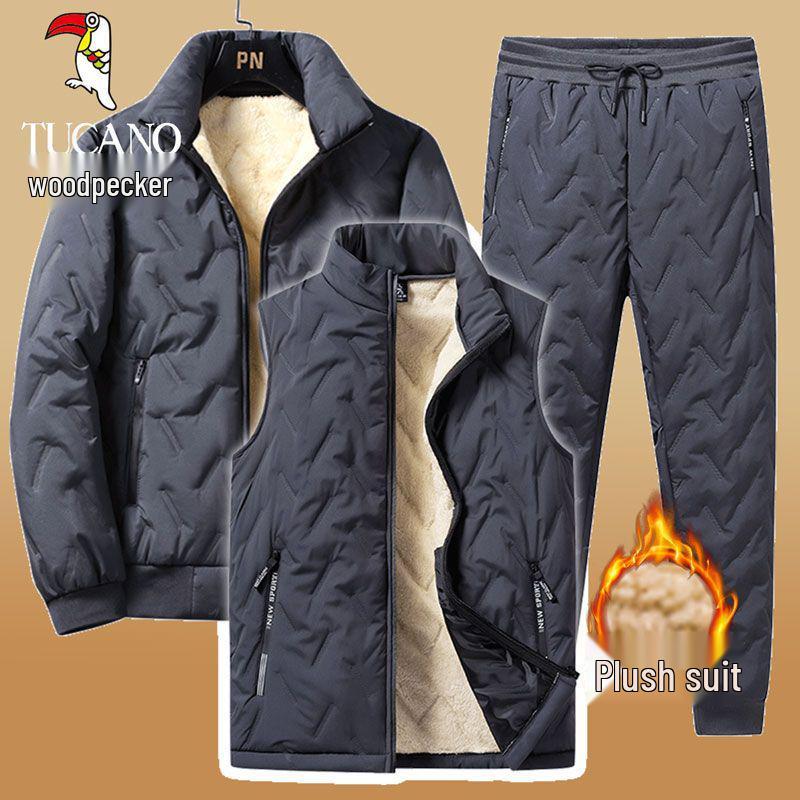Woodpecker Men's Plus Size Lambswool Sports Jacket - Fleece Lined, Thick, and Windproof for Winter Warmth