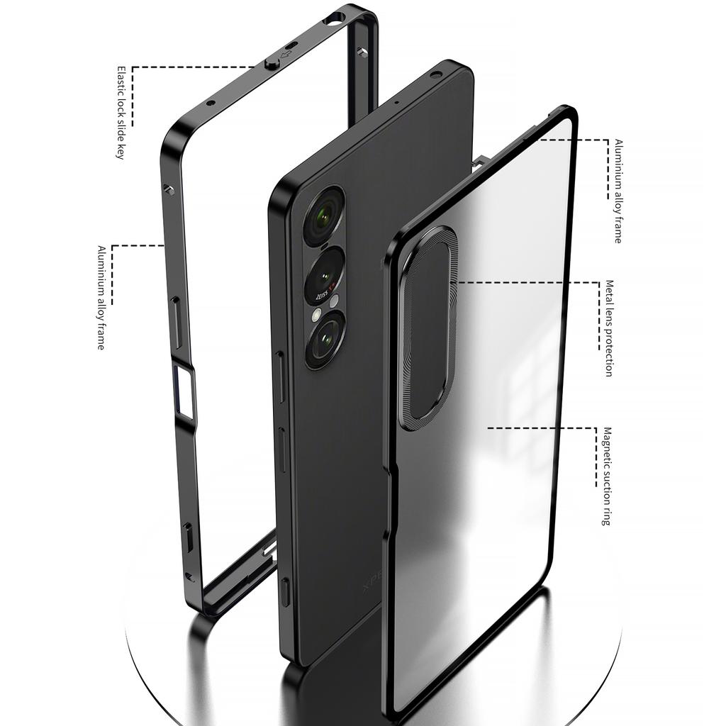 Pentru Sony Xperia 1 VII Husă Mată Aliaj de Aluminiu+PC Husă Telefon Închidere Snap Pop-Up