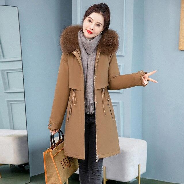 Manteau Long à capuche en fausse fourrure pour femme, doublure à grande poche, veste bouffante en coton rembourré, parka d'extérieur, pardessus 6 couleurs, hiver