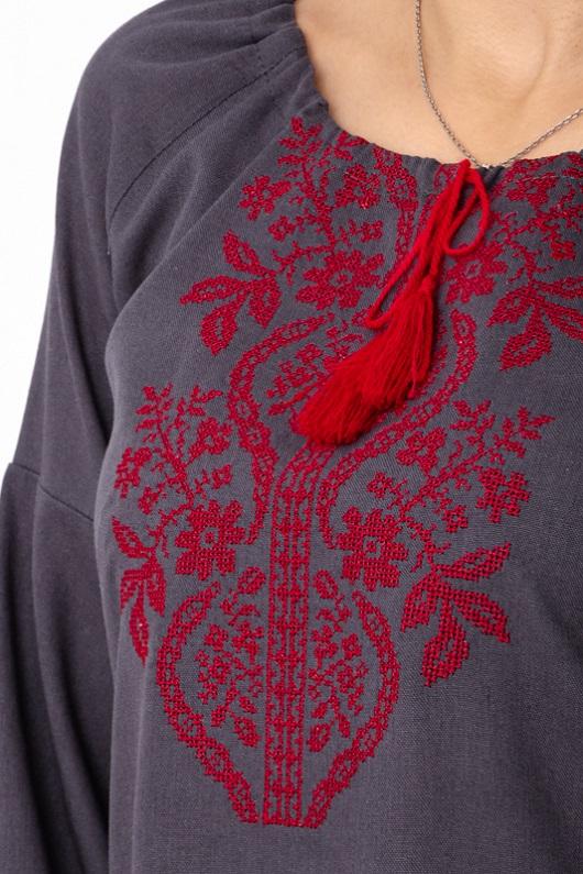 Women’s Embroidered Blouse – Linen & Viscose Fabric, Long Sleeves, Any Season, 8439-070-22 HC