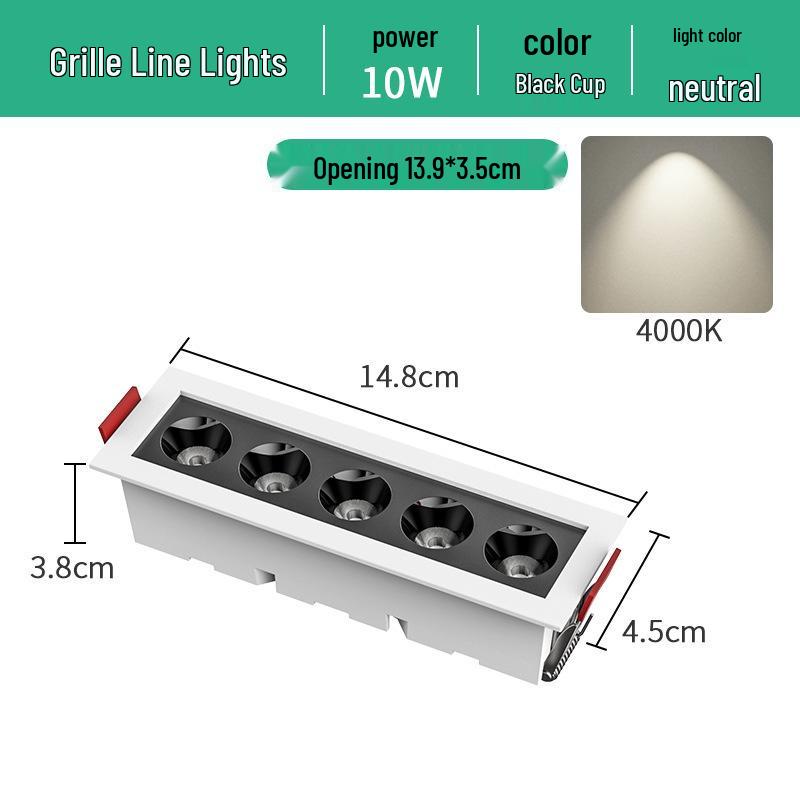 Embedded LED Linear Grille Light: Anti-Glare Rectangular Lamp for Living Room