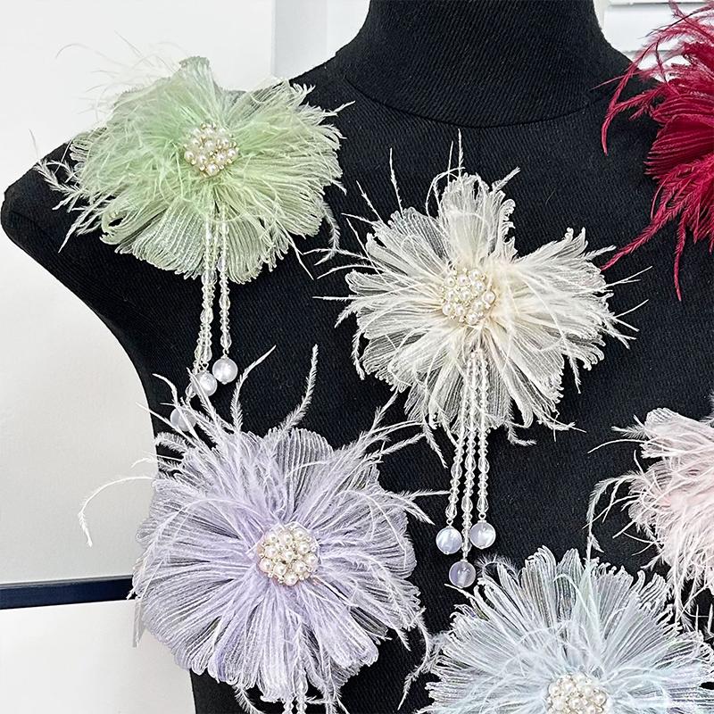 Elegant Women Girls Fashion Feather Pearl Brooches Hair Clips Exquisite High-end Lady Party Wedding Badges Corsage Accessories