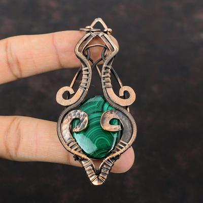 Malachite Pendant Copper Wire Wrapped Pendant Beautiful Gemstone Jewelry Handmade Ethnic Style Pendant Copper Wire Wrap Jewelry Gift For Her