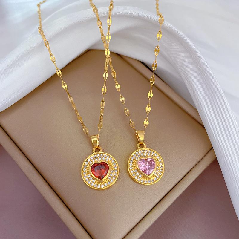Titanium Steel Light Luxury Full Diamond Love Zircon Light Luxury Design Versatile Korean Style Niche Design Live Necklace