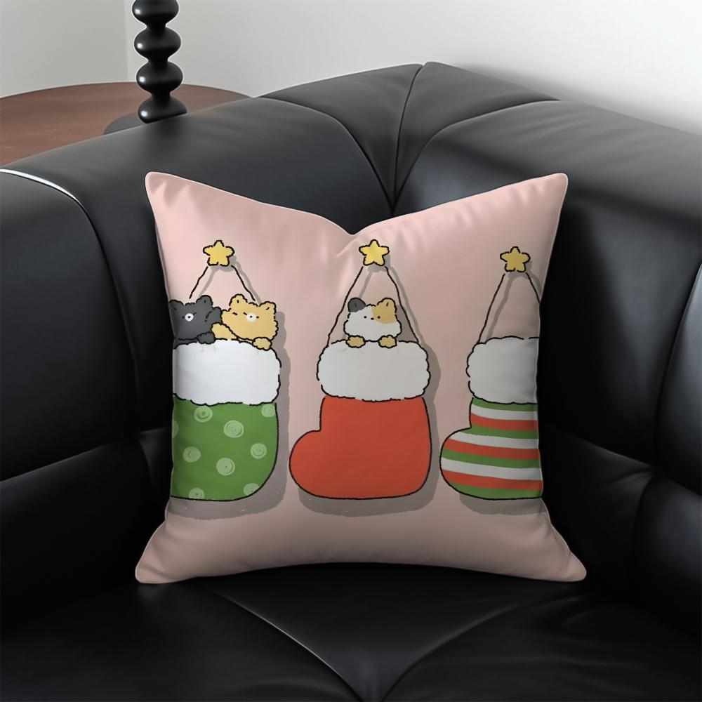 CChristmas Stocking Cushion Cover Pillow Case Antidustmite Invisible zipper silky plush cushion