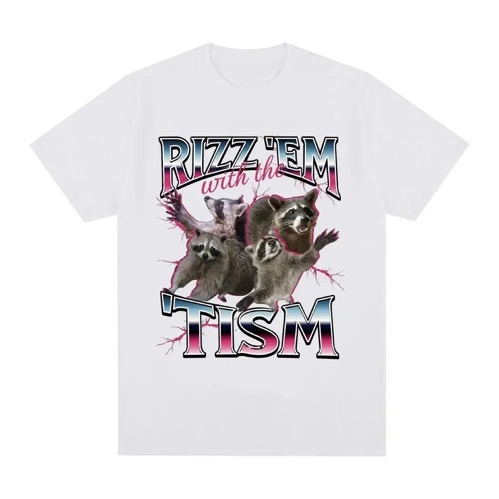 Rizz Em with The Tism Autism Racoon Tshirt Summer Casual Fashion Short Sleeve T-shirt Women's T-shirt