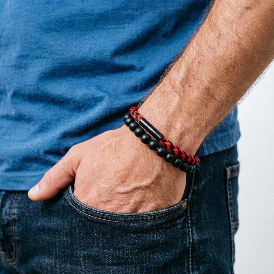 Stilvolles 2-teiliges Herren-Armband-Set, Premium ausgewählte ethnische Kordelarmbänder, Meditations-Heilungs-Handgelenk-Accessoires, Perfektes Geschenk für ihn
