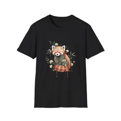 Roter Panda Blumen Aquarell Niedliche Natur Schwarzes T-Shirt Ästhetisches T-Shirt
