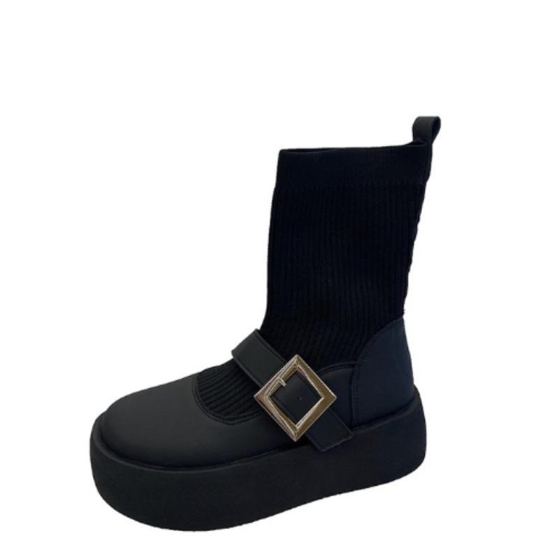 

Брендовая обувь женская зимняя корейская мода 2024 года в стиле Мэри Джейн женские носки сапоги водонепроницаемые нескользящие короткие сапоги на толстой подошве 40 чёрный