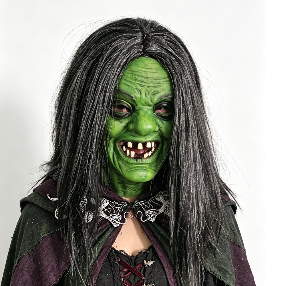 Halloween Green Face Witch Mask Evil Witch Dress Up Mask Haunted House Party Carnival Night Theme