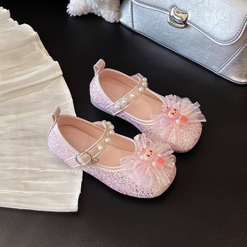 Girls leather shoes children's princess crystal shoes spring and autumn 2025 new casual single shoes rhinestone soft sole girls performance shoes