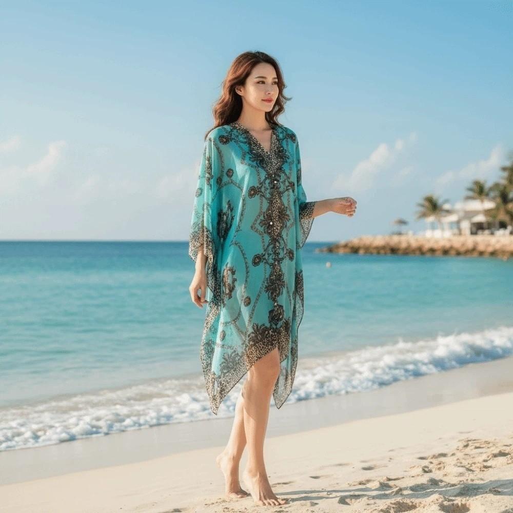 with Buckle Sunscreen Thin Large Scarf Breathable Seaside Vacation Cloak Neck Decoration