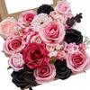 Artificial Flower Combination Box Set, Pink Silk Artificial Rose Bride Bouquet for Outgoing/Indoor DIY Center Piece Flowers for