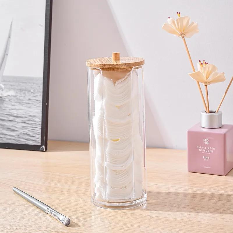 Cotton Swab Storage Box Round Clear Acrylic Makeup Organizer Cotton Pad Swab Toothpick Dustproof Box Home Storage Accessories
