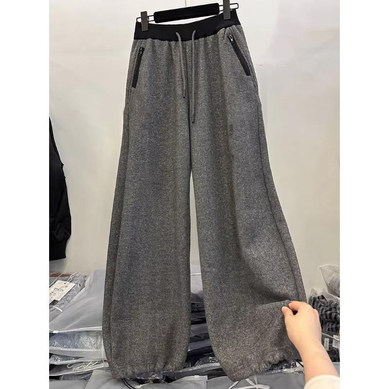 Winter Thick Sickle Pants Women High Waist Streetwear Patchwork Straight Pants Y2K Loose Casual Drawstring Wide Leg Trousers