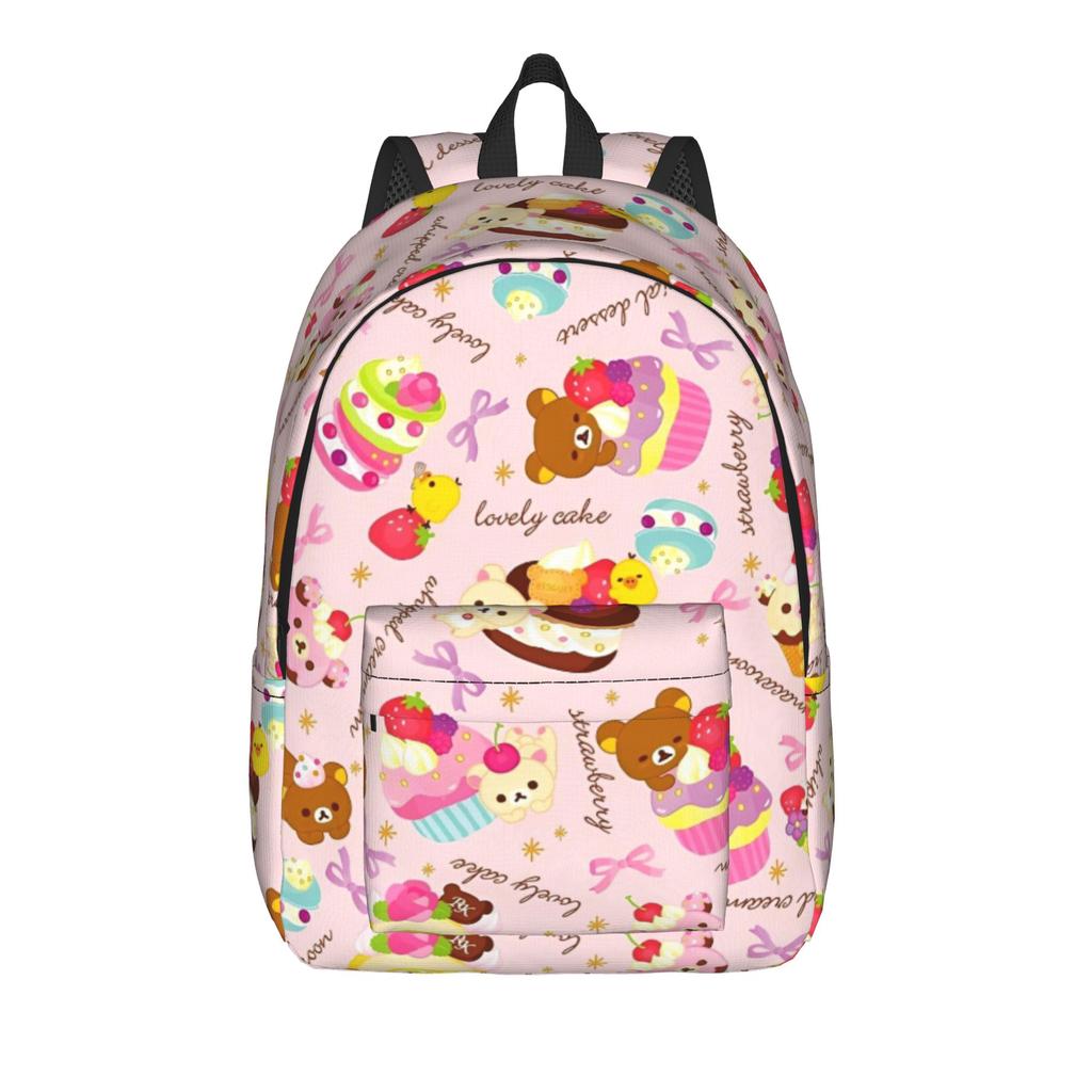 Pink Rilakkumas Cartoon Backpack for Men Women Teenage Student Work Daypack Laptop Canvas Bags Durable