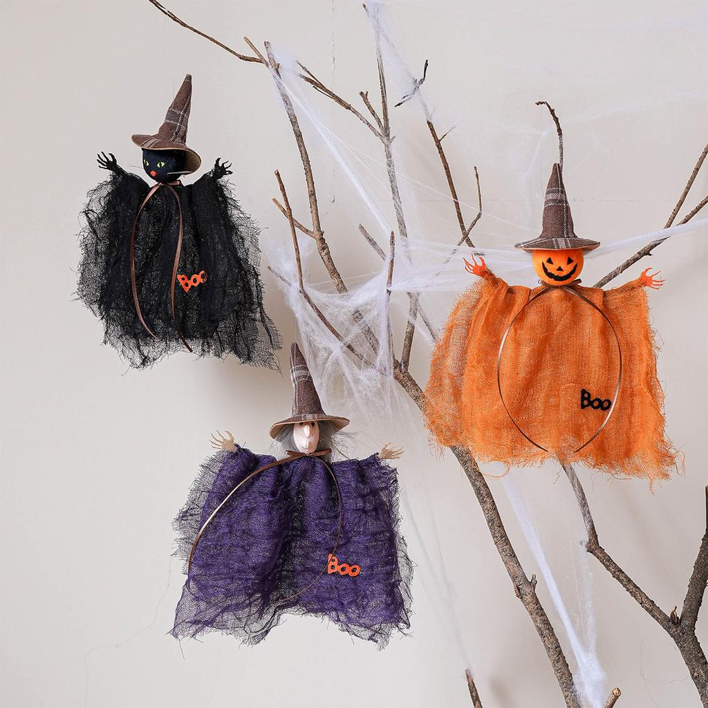 Halloween Mesh Ghost Pumpkin Witch Hanging Decorations Sheer Silk Cloth Spooky Halloween Party Decor for Windows Porch
