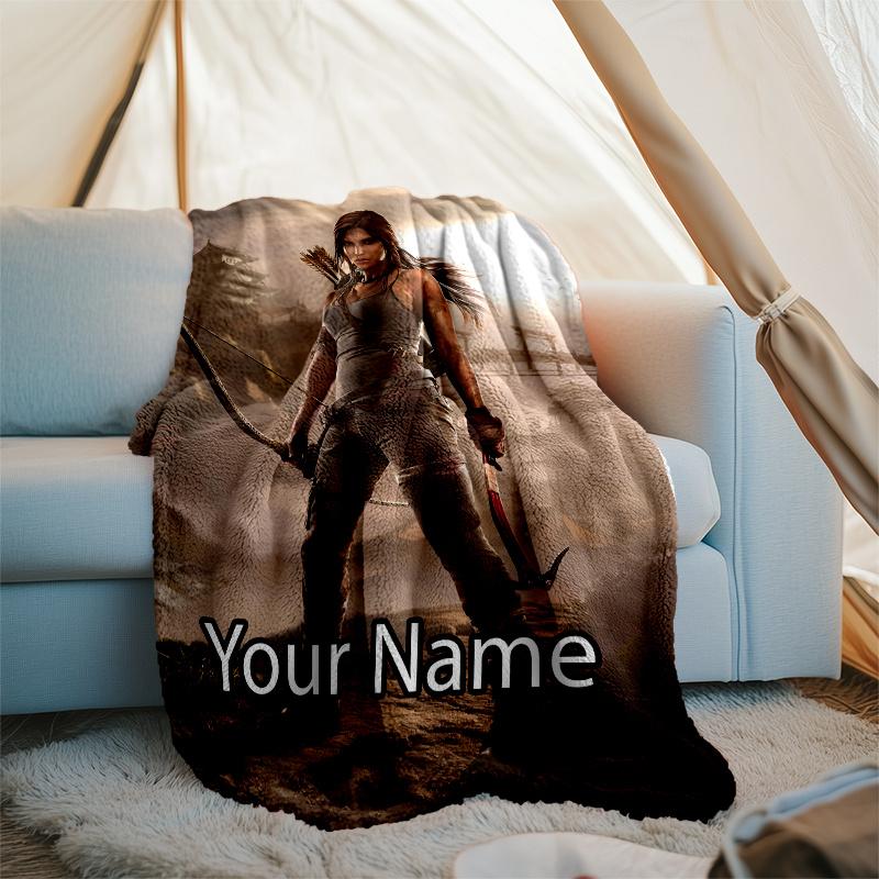 Custom Name Tomb Raider Theme Printed Blanket - Perfect for Couch, Bed, Travel & Outdoor Use | Machine Washable, Cozy & Durable.