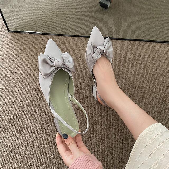 Wave Point Bow Roman Baotou Sandals Fairy Wind Shallow Mouth With Pointed Back Single Shoes Women 'S Sandal