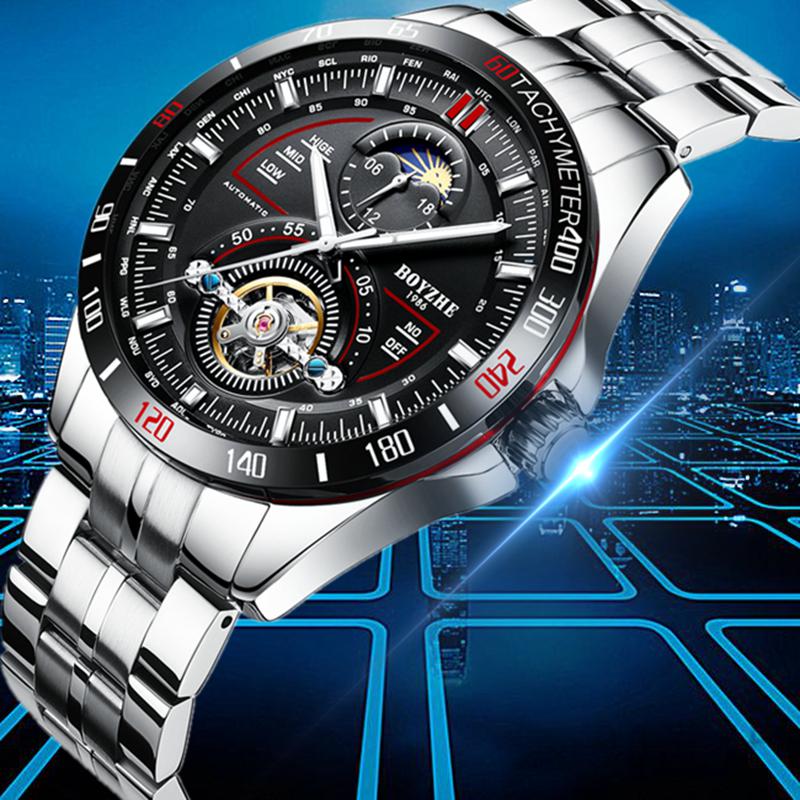 BOYZHE Orologi meccanici di lusso da uomo in acciaio inossidabile Fase  lunare Orologi tourbillon impermeabili acquista in modo economico —  spedizione gratuita, recensioni reali con foto — Joom
