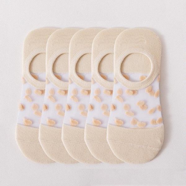 

5 пар круглых носков в горошек, женские летние тонкие прозрачные невидимые носки-лодочки, дышащие короткие сетчатые носки, ультратонкие нескользящие носки