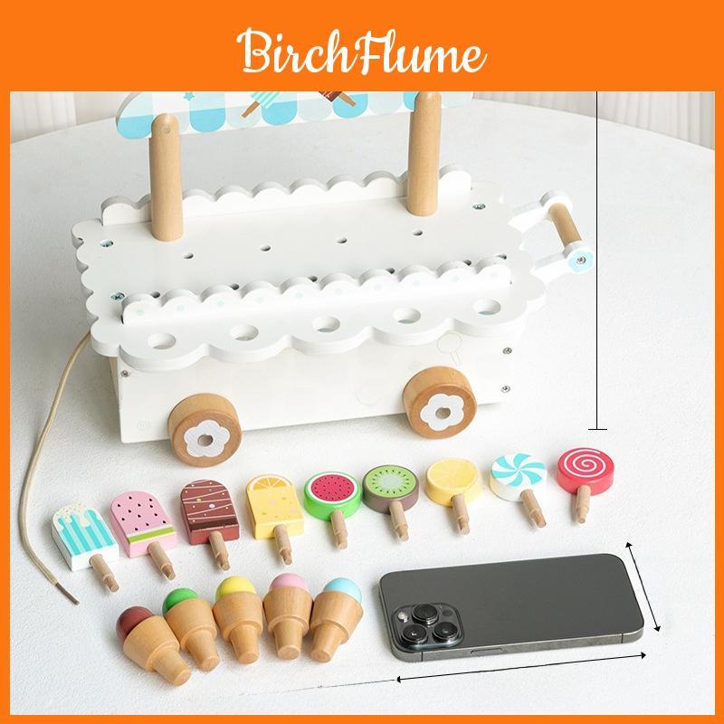 Wooden Ice Cream Cart Playset For Kids Educational Toy Pretend Role Play