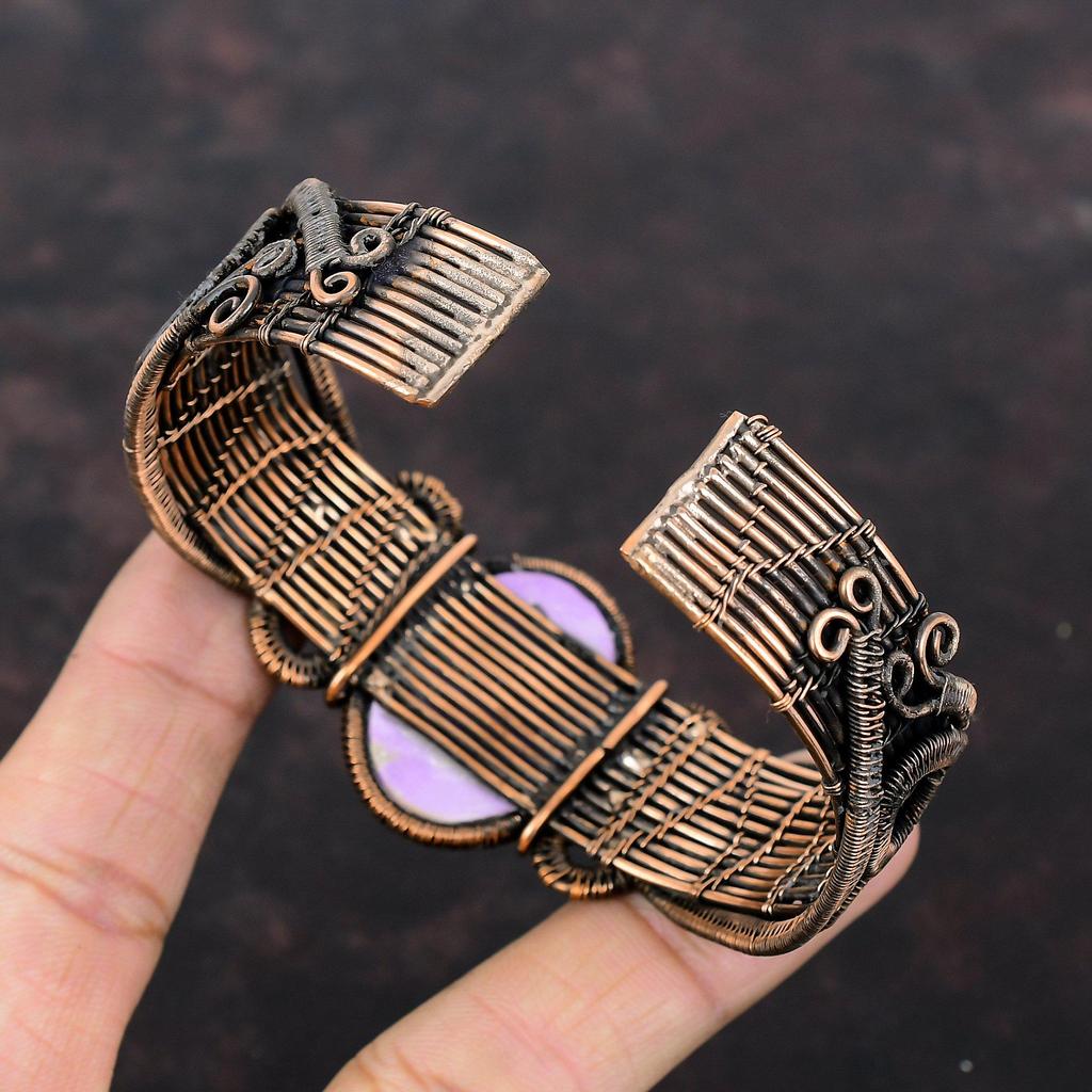 Phosphosiderite Cuff Bracelet Copper Wire Wrapped Gemstone Bangle Adjustable Cuff Copper Jewelry For Gift Handmade Phosphosiderite Jewelry