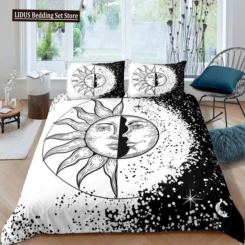 Zestaw poszwy na kołdrę Złote Słońce i Księżyc Boho Tajemniczy Kolor Dekoracja Domu Zestaw Pościeli Dorośli Prezenty Z Zamkiem Błyskawicznym Dekoracyjny Pokrowiec na Kołdrę