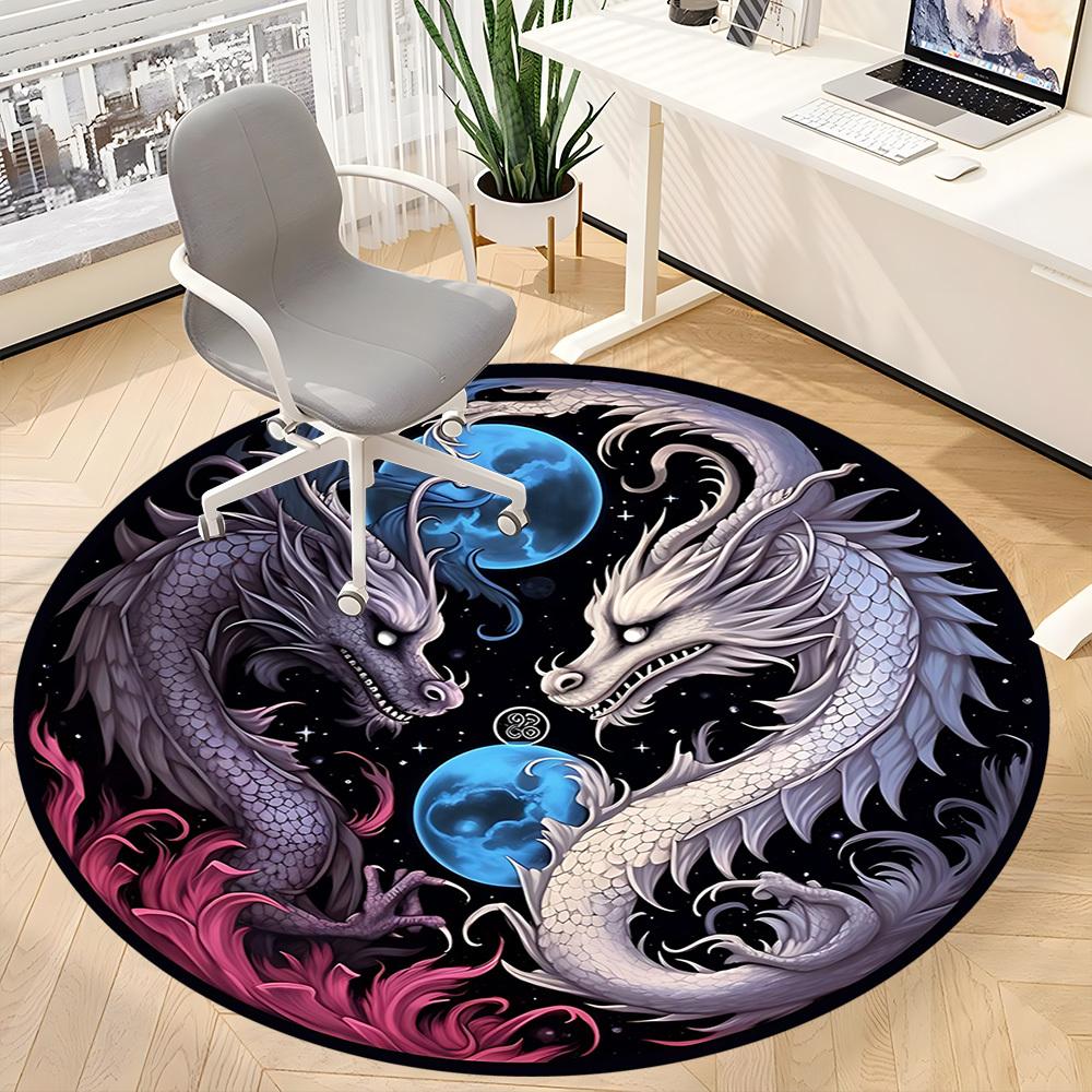 1pc Dragon Yin Yang Chair Carpet for Office, Round Non Slip Durable Large Size Office Carpet, Suitable for Office
