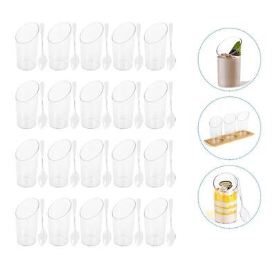 20PCS 80ml Plastic Pudding Cups Mousse Ice-Cream Dessert Cups Picnic Party Christmas Supplies Matching Spoon Kitchen Tools