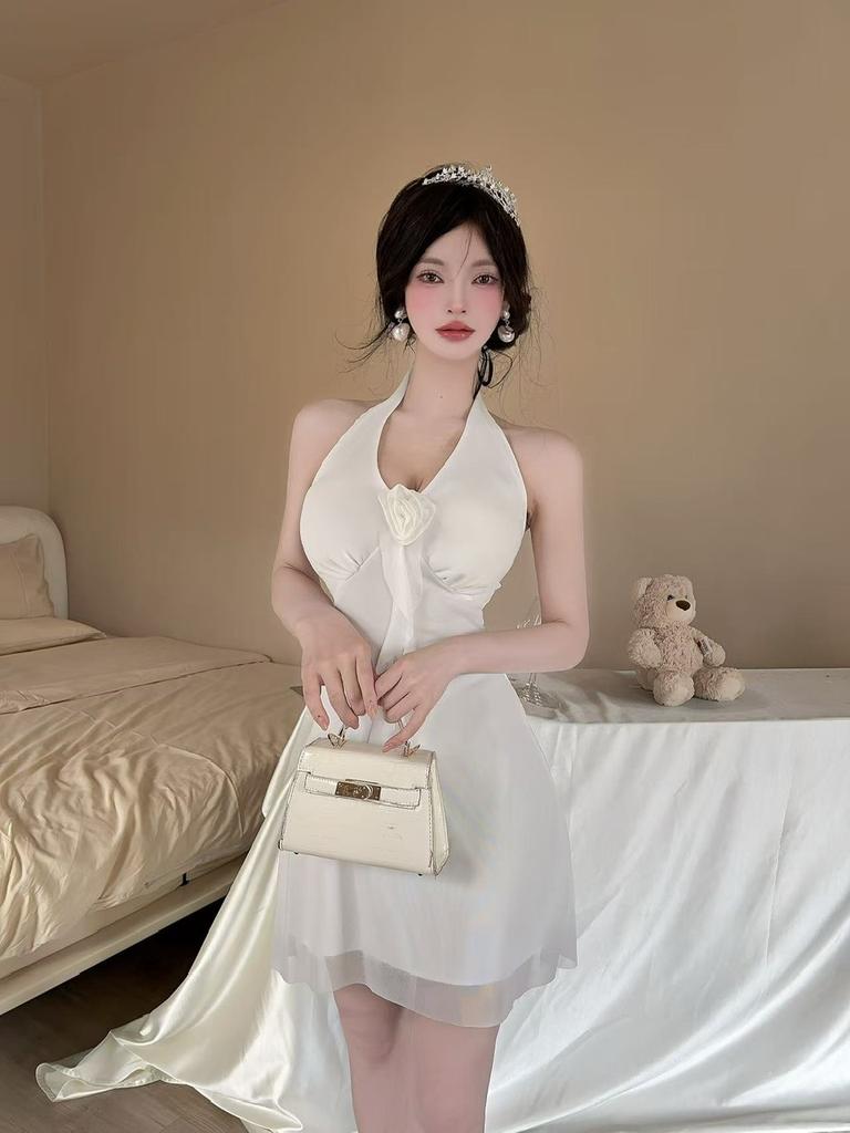 Sexy Dress Women's New Mesh Pure Desire Neck Slim Short Suspender Vest Hip Skirt