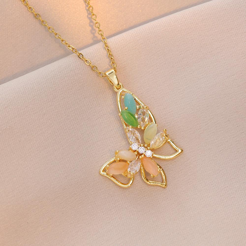 Butterfly Necklace with Color-Retaining Zircon - Fashionable, Versatile Women's Jewelry Accessory.