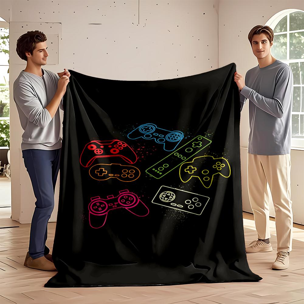 Colorful Neon Game Controllers Design Blanket Flannel blanket for bedroom, living room, sofa, and nap sofas